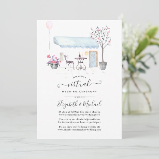 Waterverf Paris Online Virtual Wedding Kaart (Staand voorkant)