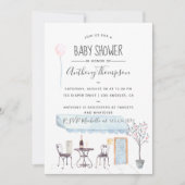 Waterverf Paris thema babyshower uitnodiging (Voorkant)