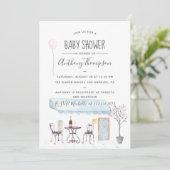 Waterverf Paris thema babyshower uitnodiging (Staand voorkant)