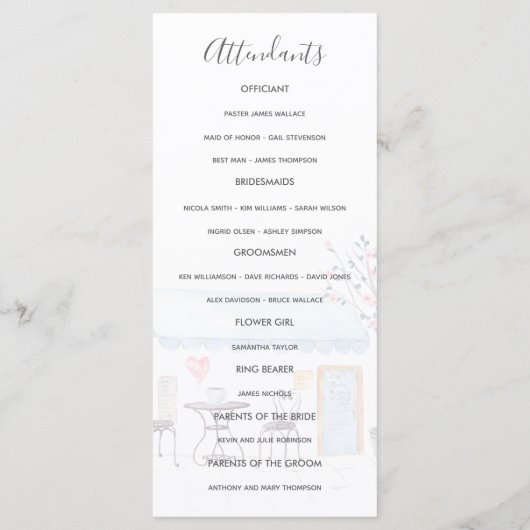 Waterverf Paris Wedding Ceremony Programme Programmakaart (Achterkant)