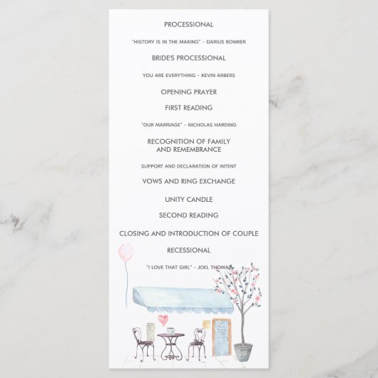 Waterverf Paris Wedding Ceremony Programme Programmakaart (Voorkant)
