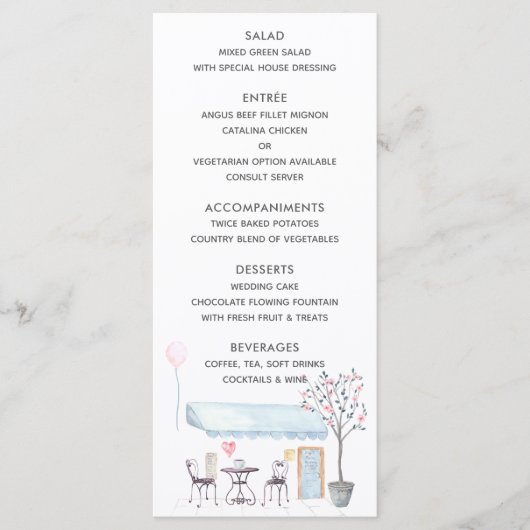 Waterverf Paris Wedding Menu (Voorkant)