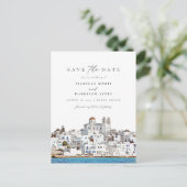 Waterverf Paros Griekenland Skyline Save the Date Briefkaart (Staand voorkant)