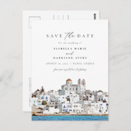 Waterverf Paros Griekenland Skyline Save the Date Briefkaart