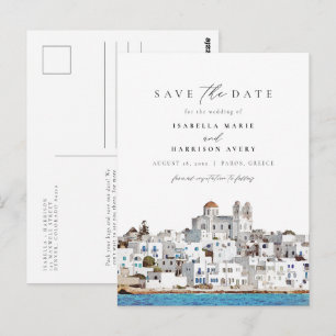 Waterverf Paros Griekenland Skyline Save the Date Briefkaart