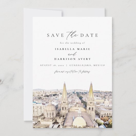 Waterverf Paros Griekenland Skyline Save the Date Kaart (Voorkant)