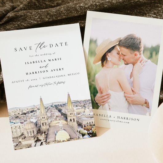 Waterverf Paros Griekenland Skyline Save the Date Kaart