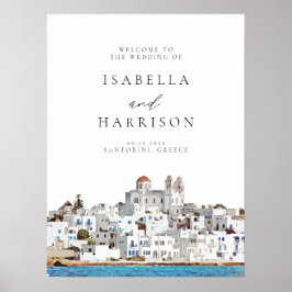 Waterverf Paros Griekenland Skyline Travel Wedding Poster