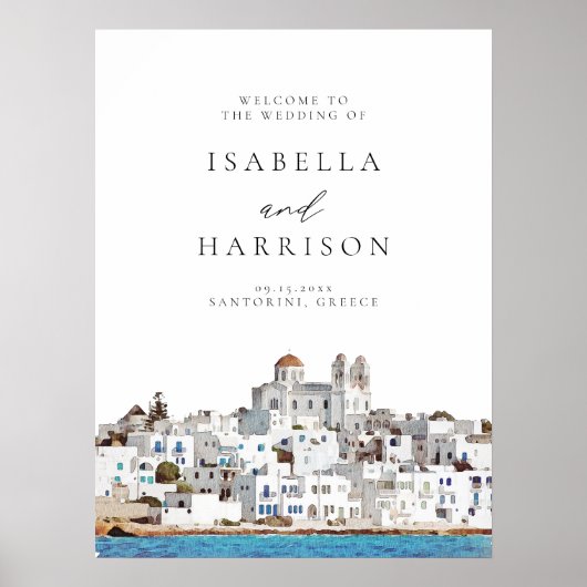 Waterverf Paros Griekenland Skyline Travel Wedding Poster (Voorkant)