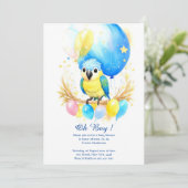 Waterverf Parrot Boy Baby shower Uitnodiging (Staand voorkant)