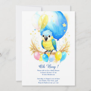 Waterverf Parrot Boy Baby shower Uitnodiging