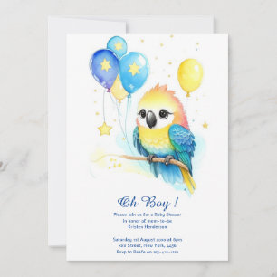 Waterverf Parrot Boy Baby shower Uitnodiging