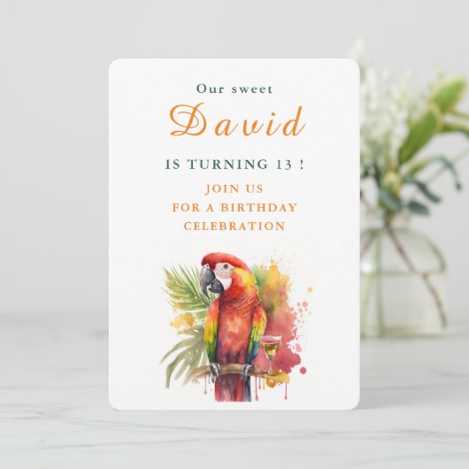 Waterverf Parrot - Verjaardagsuitnodiging Kaart (Staand voorkant)
