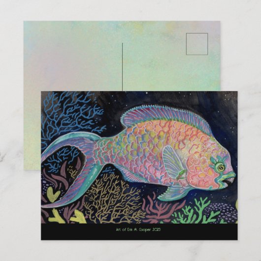 Waterverf Parrotfish Feestdagenkaart (Voorkant / Achterkant)
