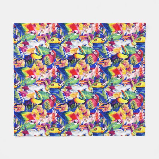 Waterverf parrots fleece deken (Voorkant (Horizontaal))