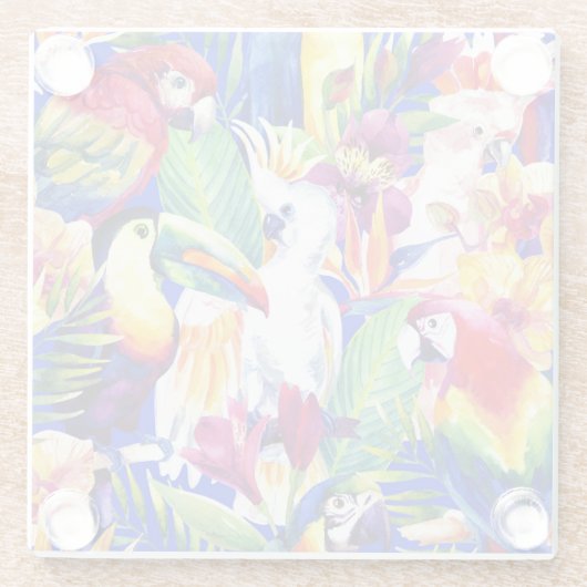 Waterverf parrots glazen onderzetter (Achterkant)