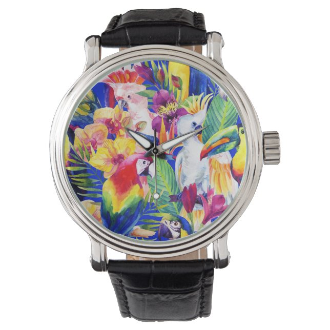Waterverf parrots horloge (Voorkant)