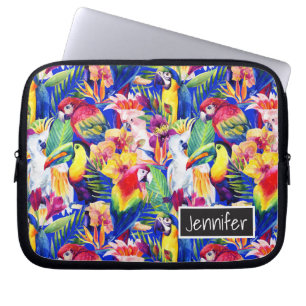Waterverf parrots   Jouw namen toevoegen Laptop Sleeve