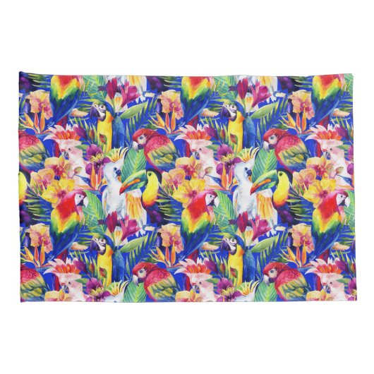 Waterverf parrots kussensloop (Achterkant-Rechts)