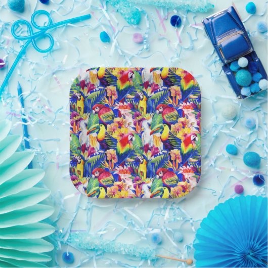 Waterverf parrots papieren bordje (Feest)