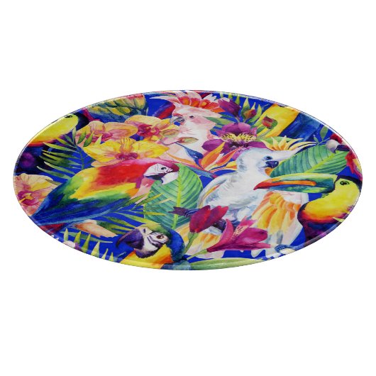Waterverf parrots snijplank (Hoek)
