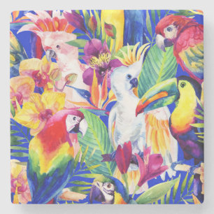 Waterverf parrots stenen onderzetter