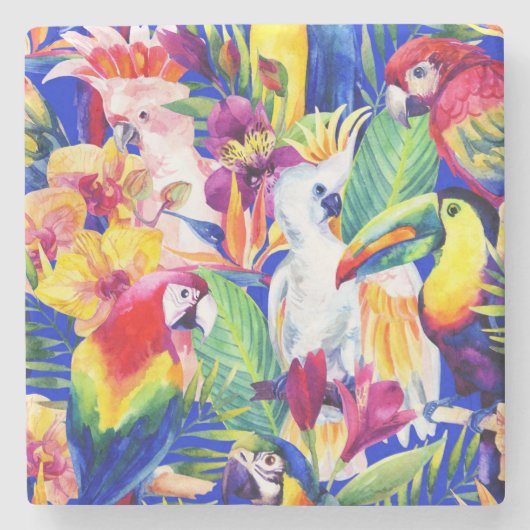 Waterverf parrots stenen onderzetter (Voorkant)