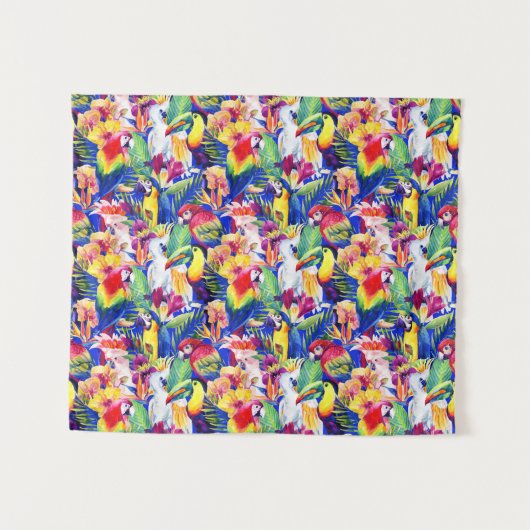 Waterverf parrots wandkleed (Voorkant (horizontaal))
