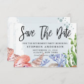 Waterverf partij bij kustpensionering behalve datu save the date (Voorkant / Achterkant)