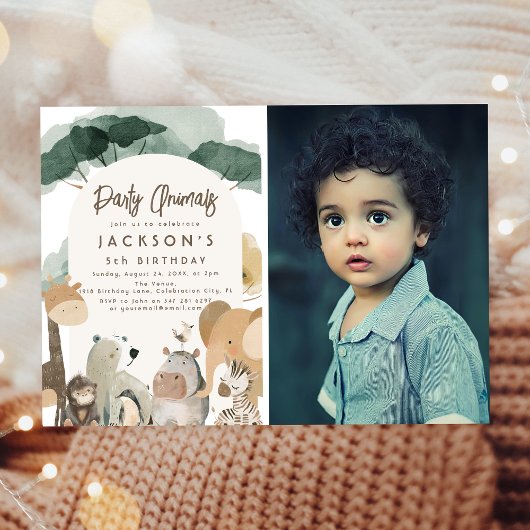 Waterverf Party Dieren Foto Verjaardagsfeest Kaart