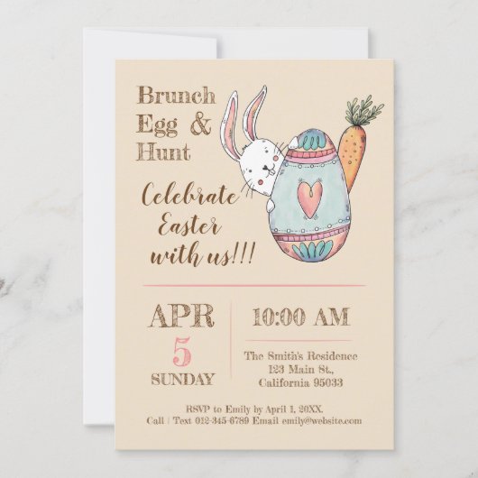Waterverf Pasen Brunch en Egg Hunt Uitnodiging. Kaart (Voorkant)