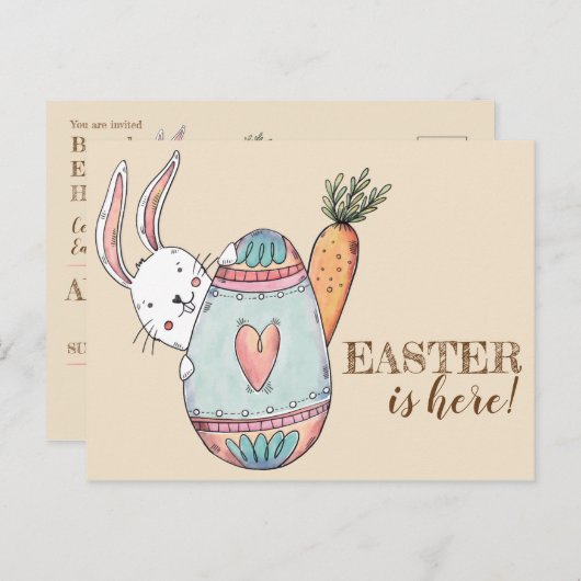 Waterverf Pasen Brunch en Egg Hunt Uitnodiging. Uitnodiging Briefkaart (Voorkant / Achterkant)