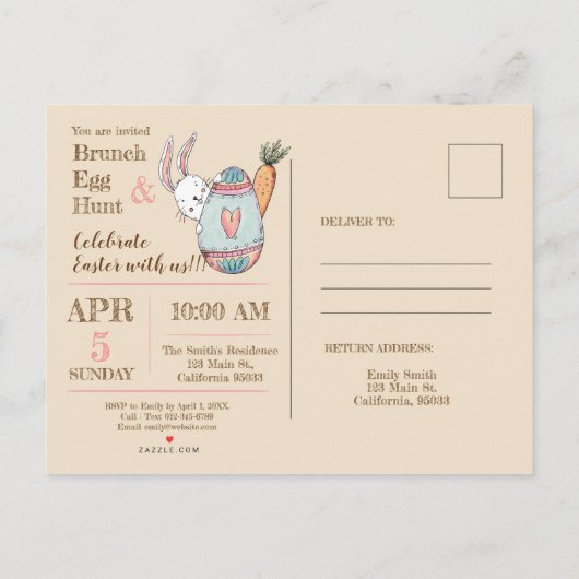 Waterverf Pasen Brunch en Egg Hunt Uitnodiging. Uitnodiging Briefkaart (Achterkant)