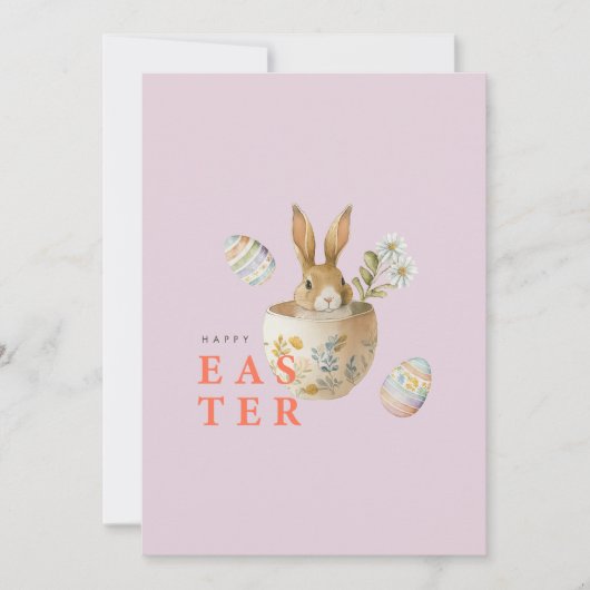 Waterverf Pasen Bunny Roze Feestdagenkaart (Voorkant)