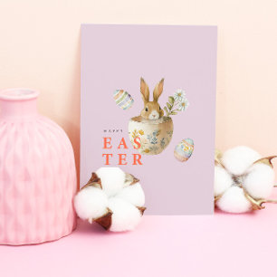 Waterverf Pasen Bunny Roze Feestdagenkaart
