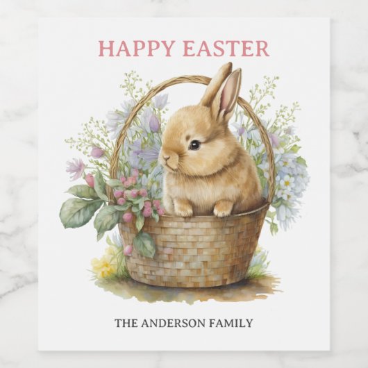 Waterverf Pasen Bunny Wijn Etiket (Enkel label)
