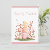 Waterverf Pasen cute konijnen met eieren  Kaart (Staand voorkant)