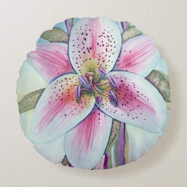 Waterverf Pasen Lily Rond Kussen (Voorkant)