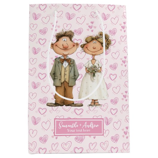 Waterverf pasgetrouwden geschenktas voor bruiloft medium cadeauzakje (Voorkant)