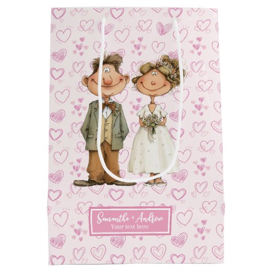 Waterverf pasgetrouwden geschenktas voor bruiloft medium cadeauzakje (Achterkant)