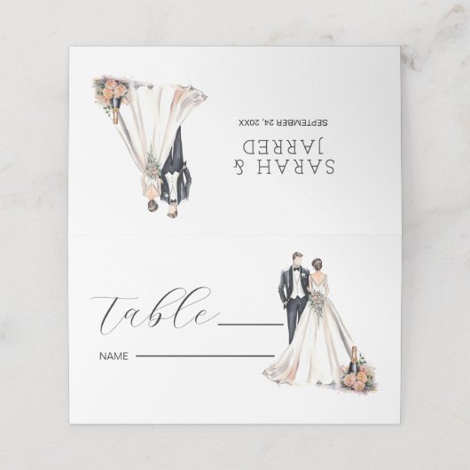 Waterverf Passen getrouwd bruiloft Plaatskaartje (Buitenkant ongevouwen)