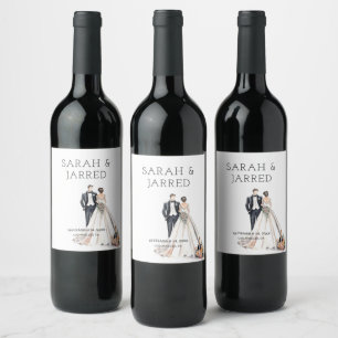 Waterverf Passen getrouwd bruiloft Wijn Etiket