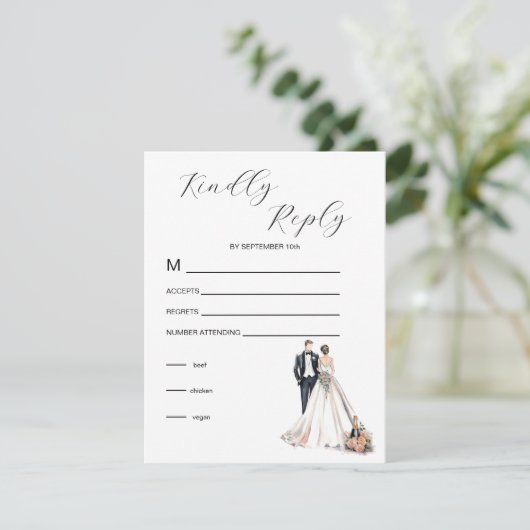 Waterverf Passen getrouwd RSVP Kaartje (Staand voorkant)