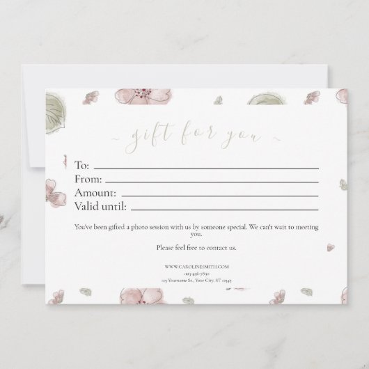 Waterverf, pasta, Floral Gift Voucher Kaart (Voorkant)