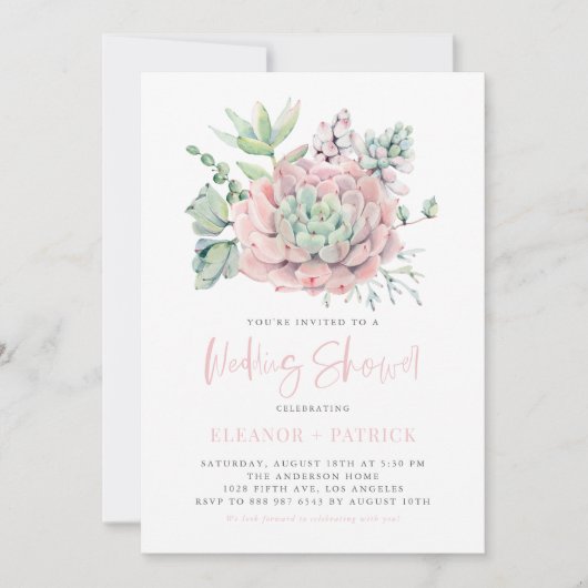 Waterverf pasteel Succulents Wedding Shower Kaart (Voorkant)