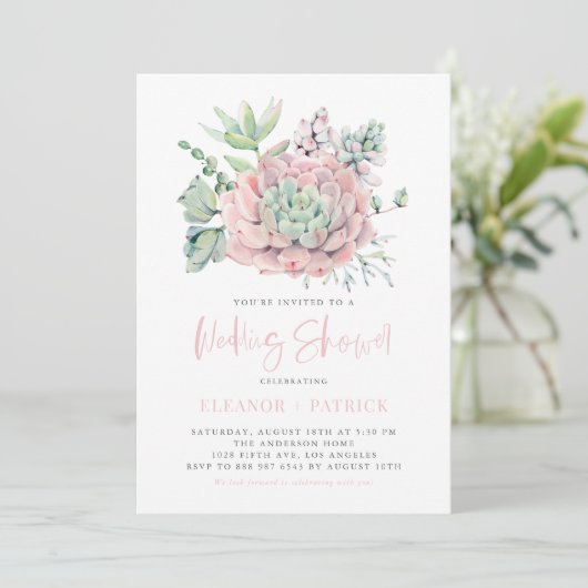 Waterverf pasteel Succulents Wedding Shower Kaart (Staand voorkant)