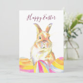 Waterverf pasteelregenboogpaaskonijn feestdagenkaart (Staand voorkant)