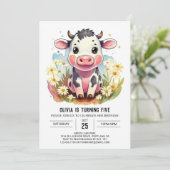 Waterverf Pastel Barnyard Koe Verjaardag Kaart (Staand voorkant)