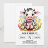 Waterverf Pastel Barnyard Koe Verjaardag Kaart (Voorkant / Achterkant)