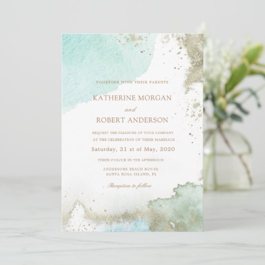 Waterverf pastel blauw budget foto bruiloft kaart (Staand voorkant)